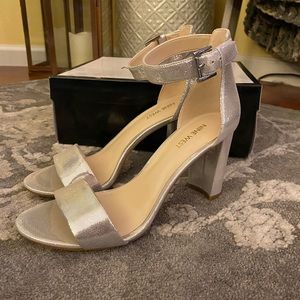 Nine West silver ankle strap heeled sandal size 8